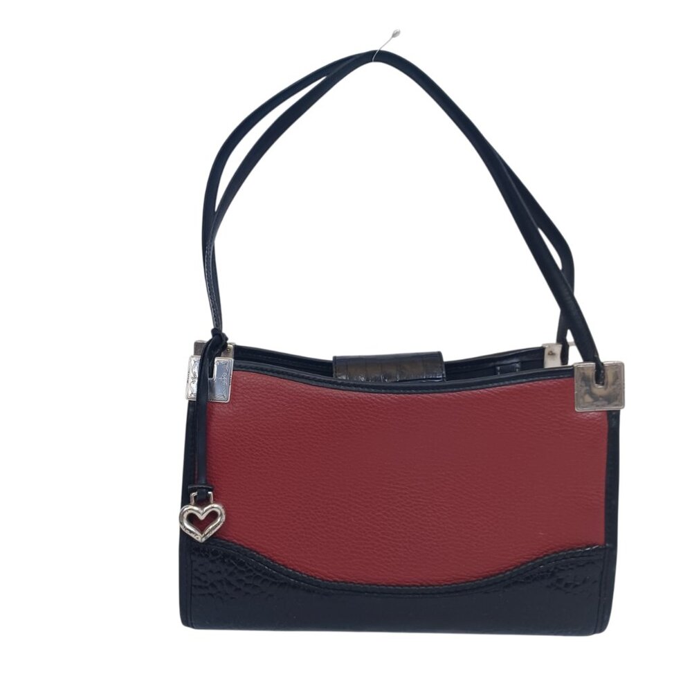 Brighton Bag Leather Shoulder Handbag Croc-Embossed‎ Black Maroon
